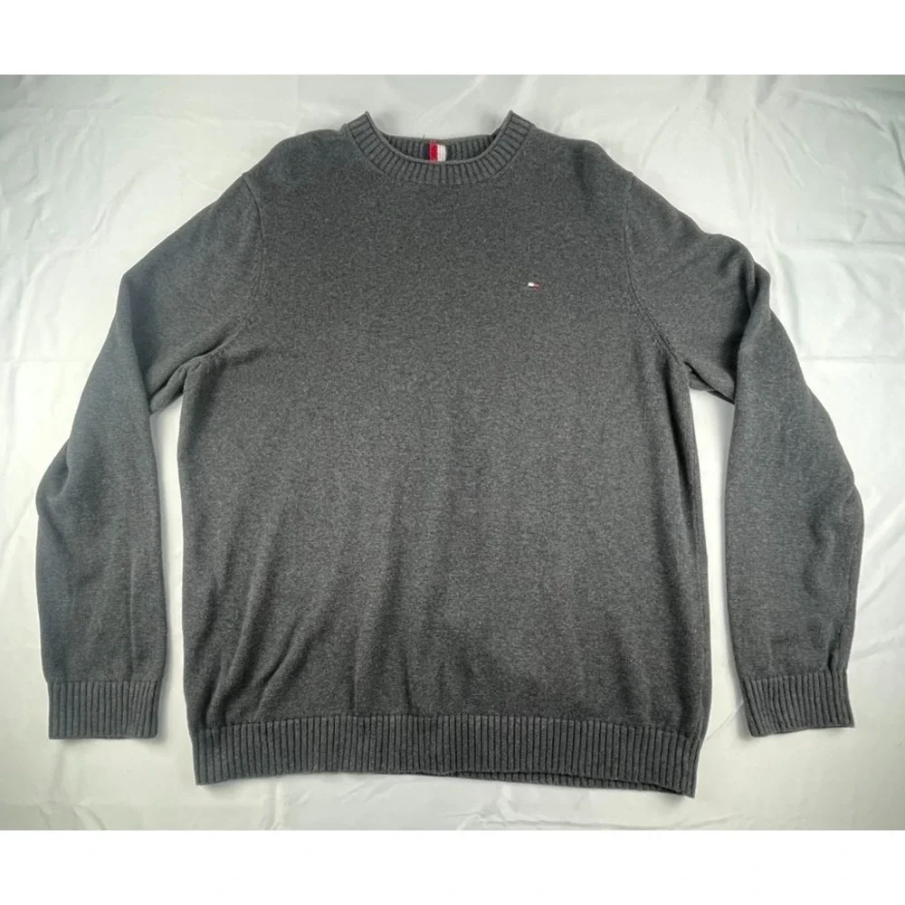 TOMMY HILFIGER MENS‎ SWEATER XXL GREY CREWNECK 100% COTTON LIGHTWEIGHT PULLOVER
